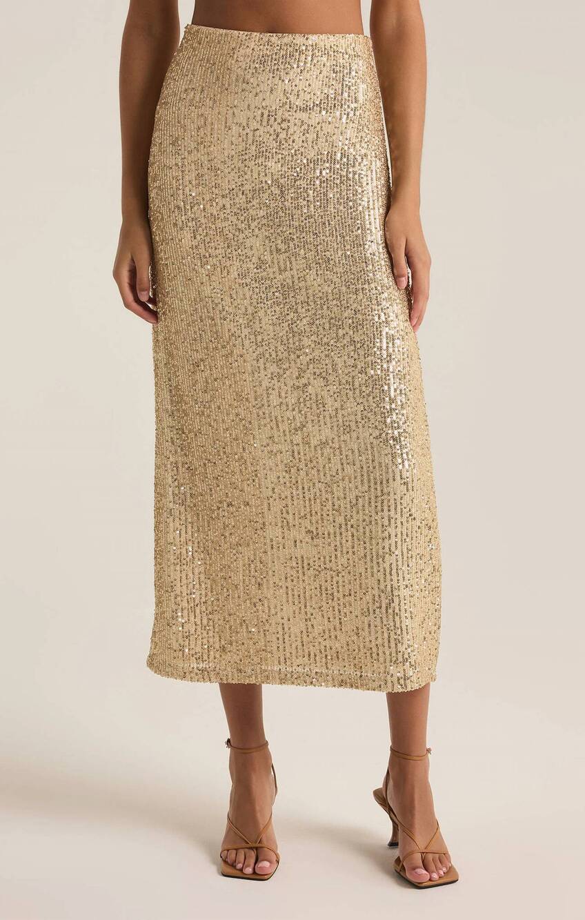 NEW Z SUPPLY women's saturn sequin skirt in gold